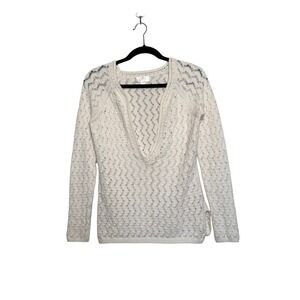 White Bohemian Crochet knit Long Sleeve Sweater Plunge neck